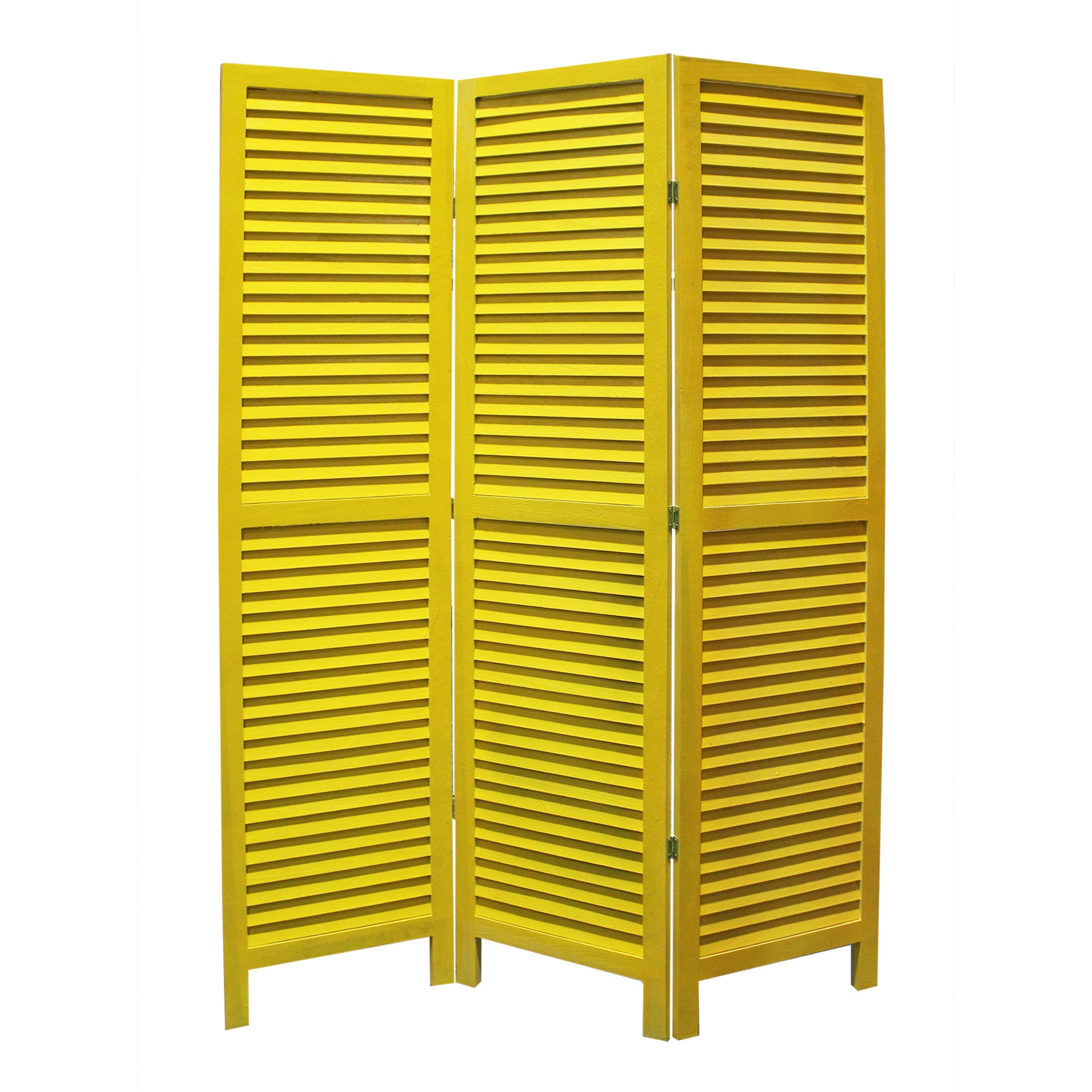 3 Panel Foldable Wooden Shutter Screen with Straight Legs, Yellow — Chic Home-Decor