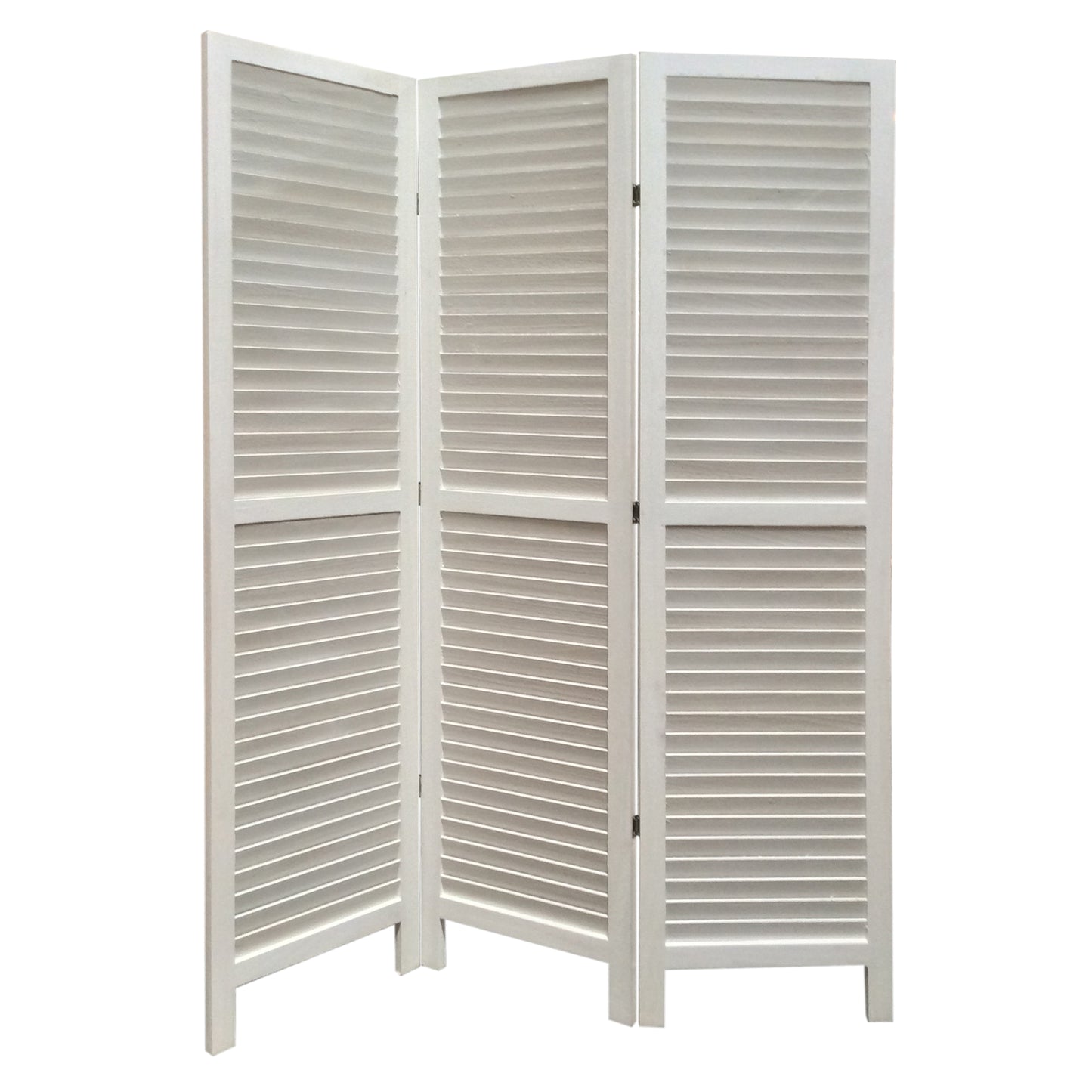 3-panel foldable wooden shutter screen with straight legs in white by Benzara