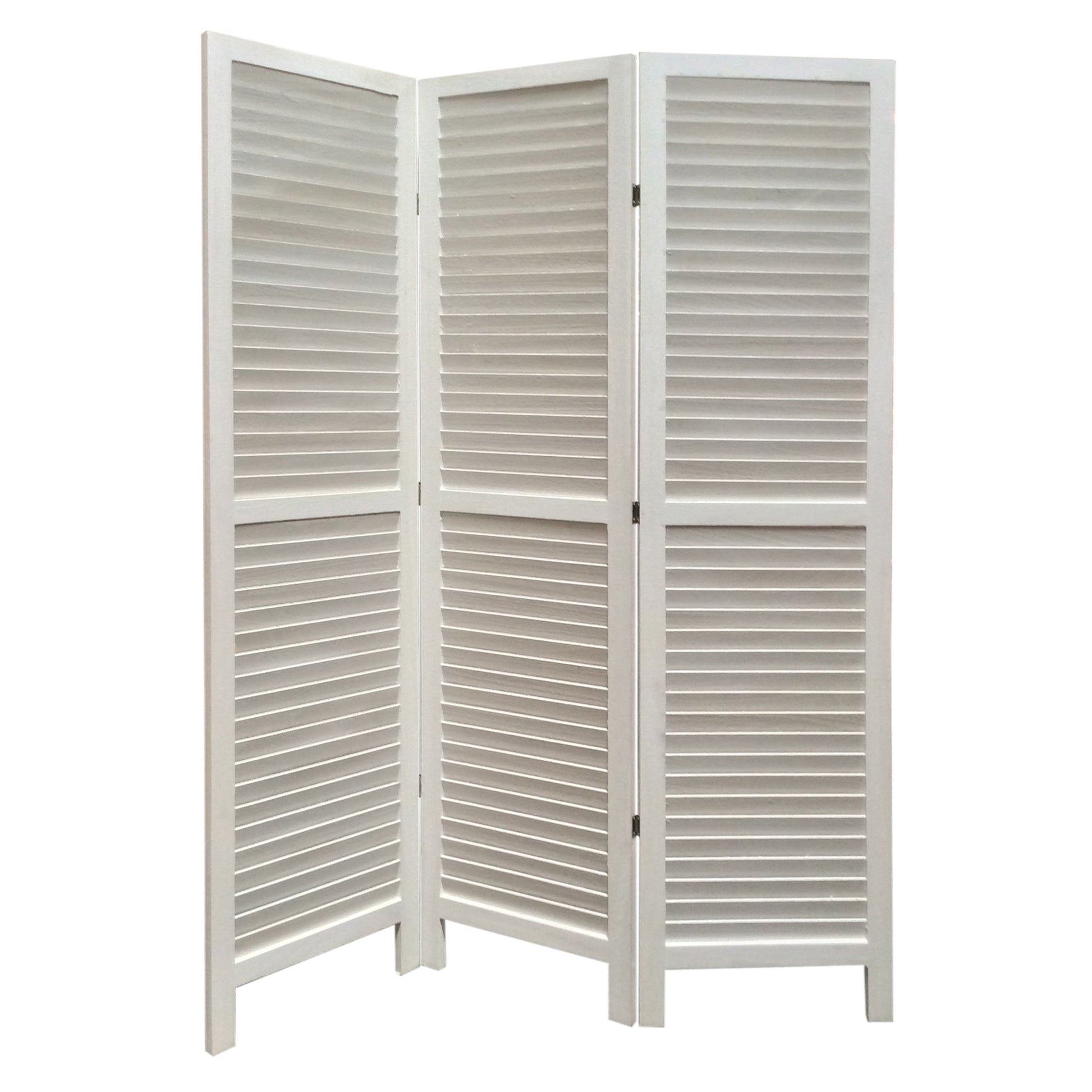 3-panel foldable wooden shutter screen with straight legs in white by Benzara