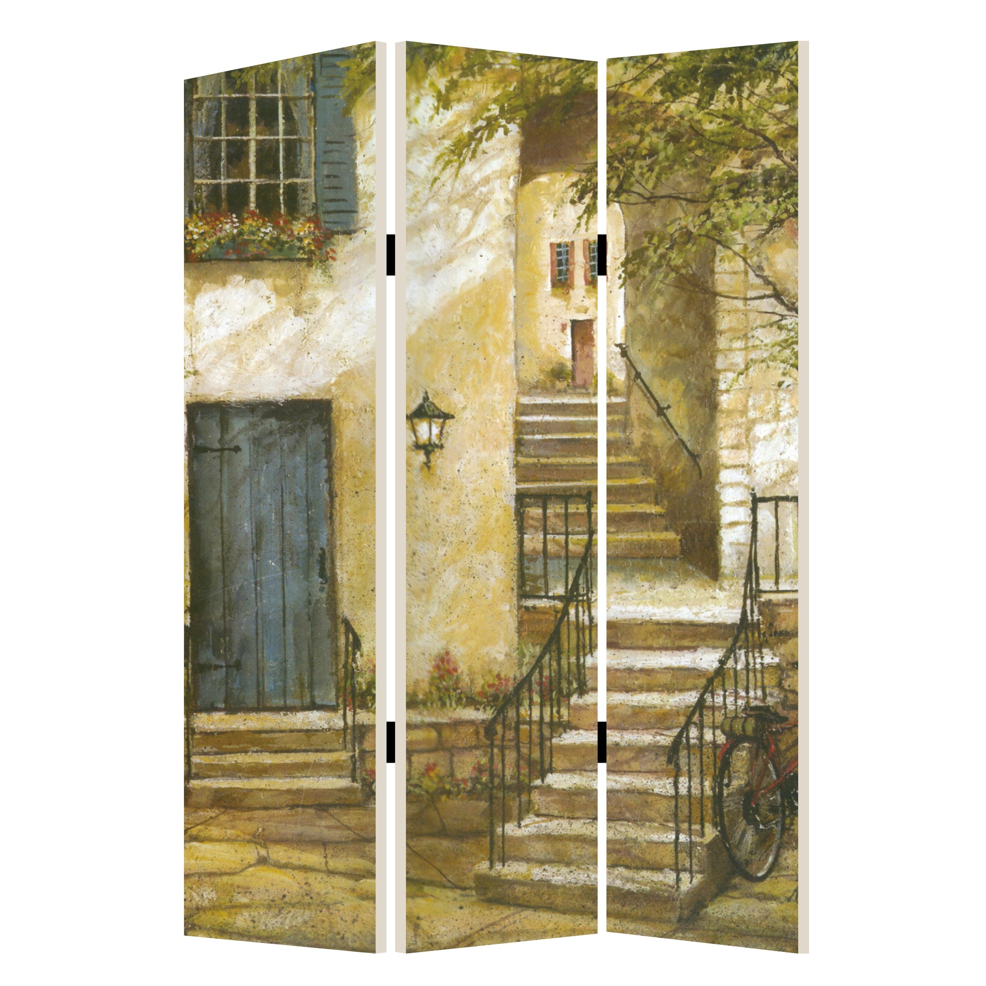 Foldable 3 Panel Canvas Screen with Europe Promenade Print, Multicolor — Chic Home-Decor
