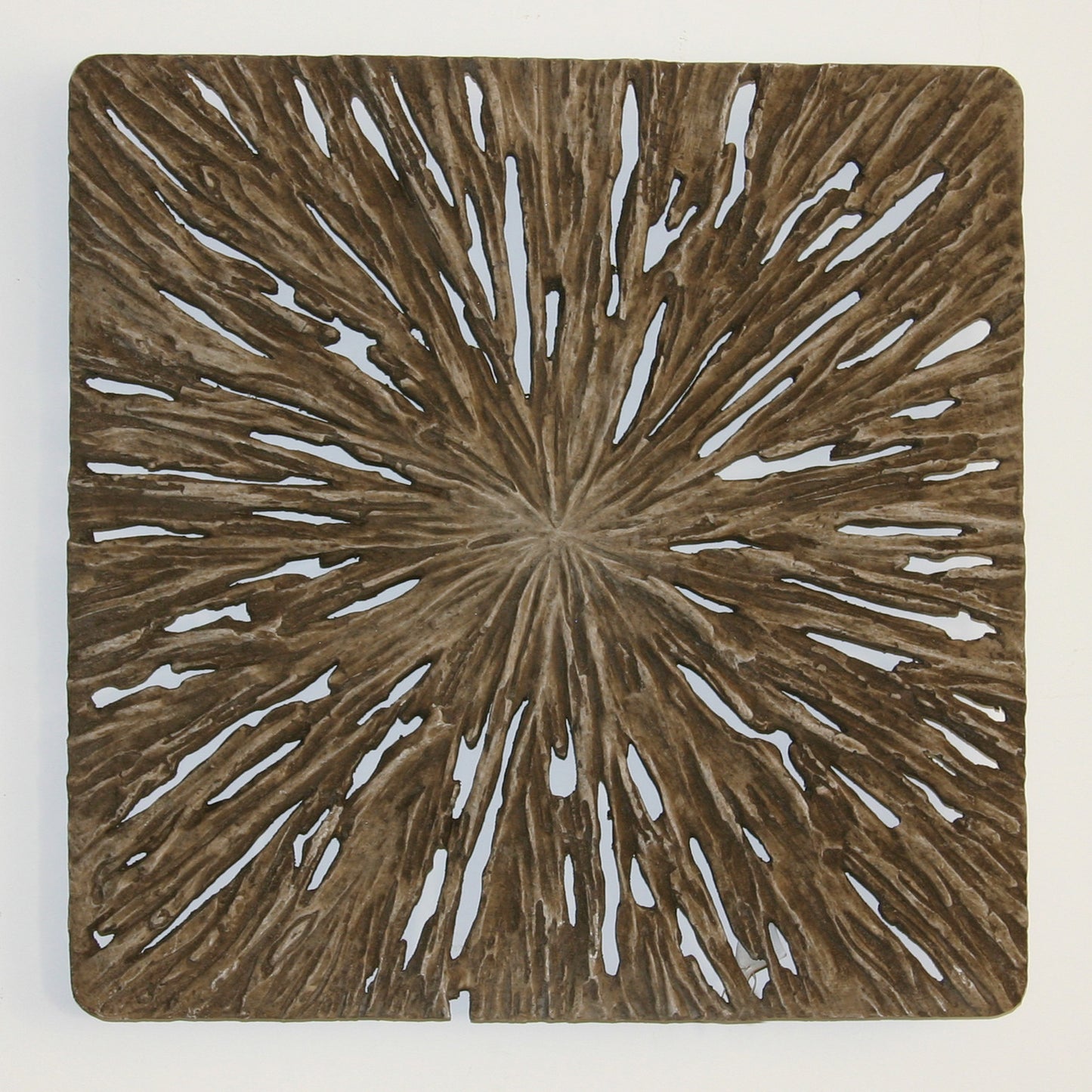 Square Rotten Wood Sandstone Wall Decor with Cut Out, Set of 2, Medium, Oak Brown — Chic Home-Decor