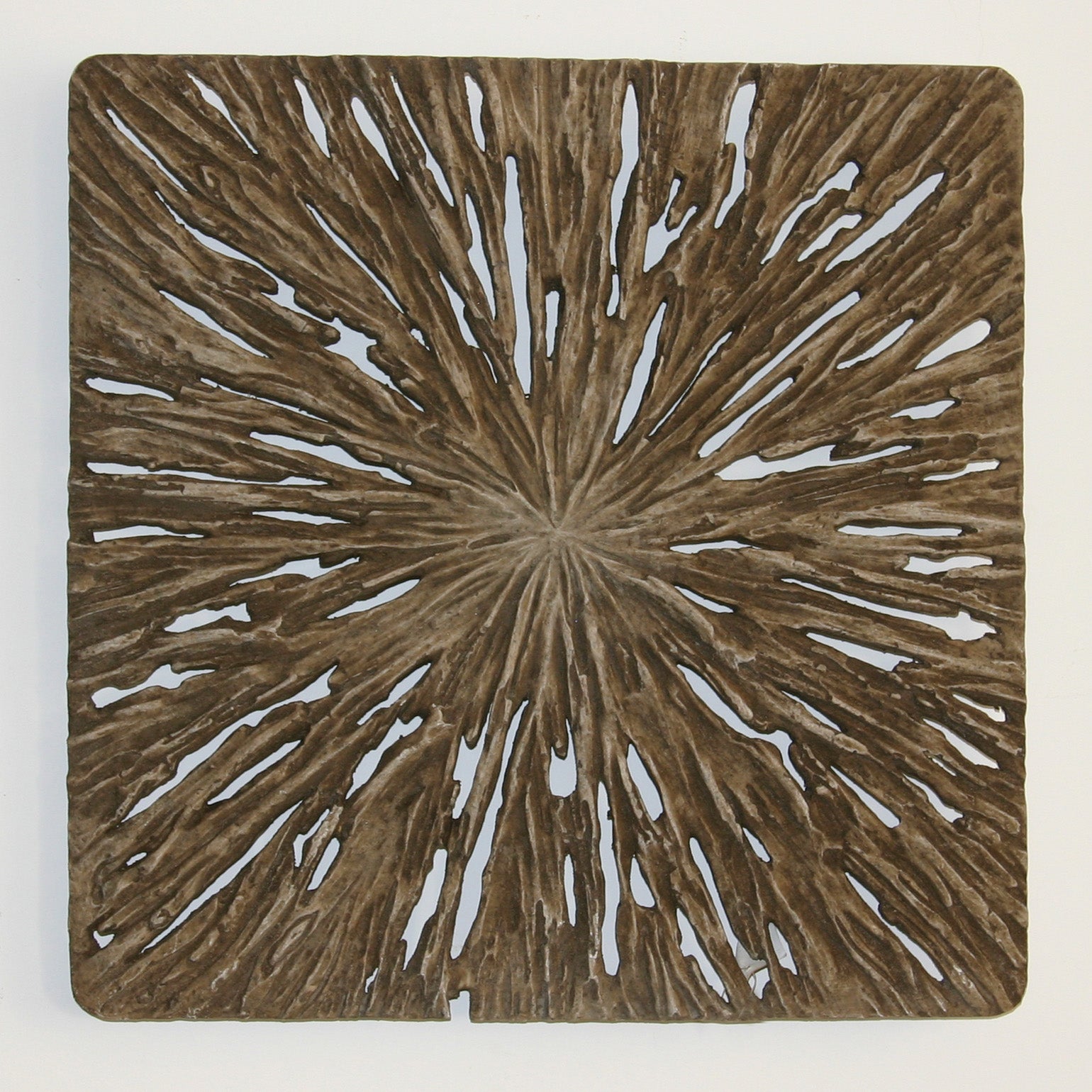 Square Rotten Wood Sandstone Wall Decor with Cut Out, Set of 2, Medium, Oak Brown — Chic Home-Decor
