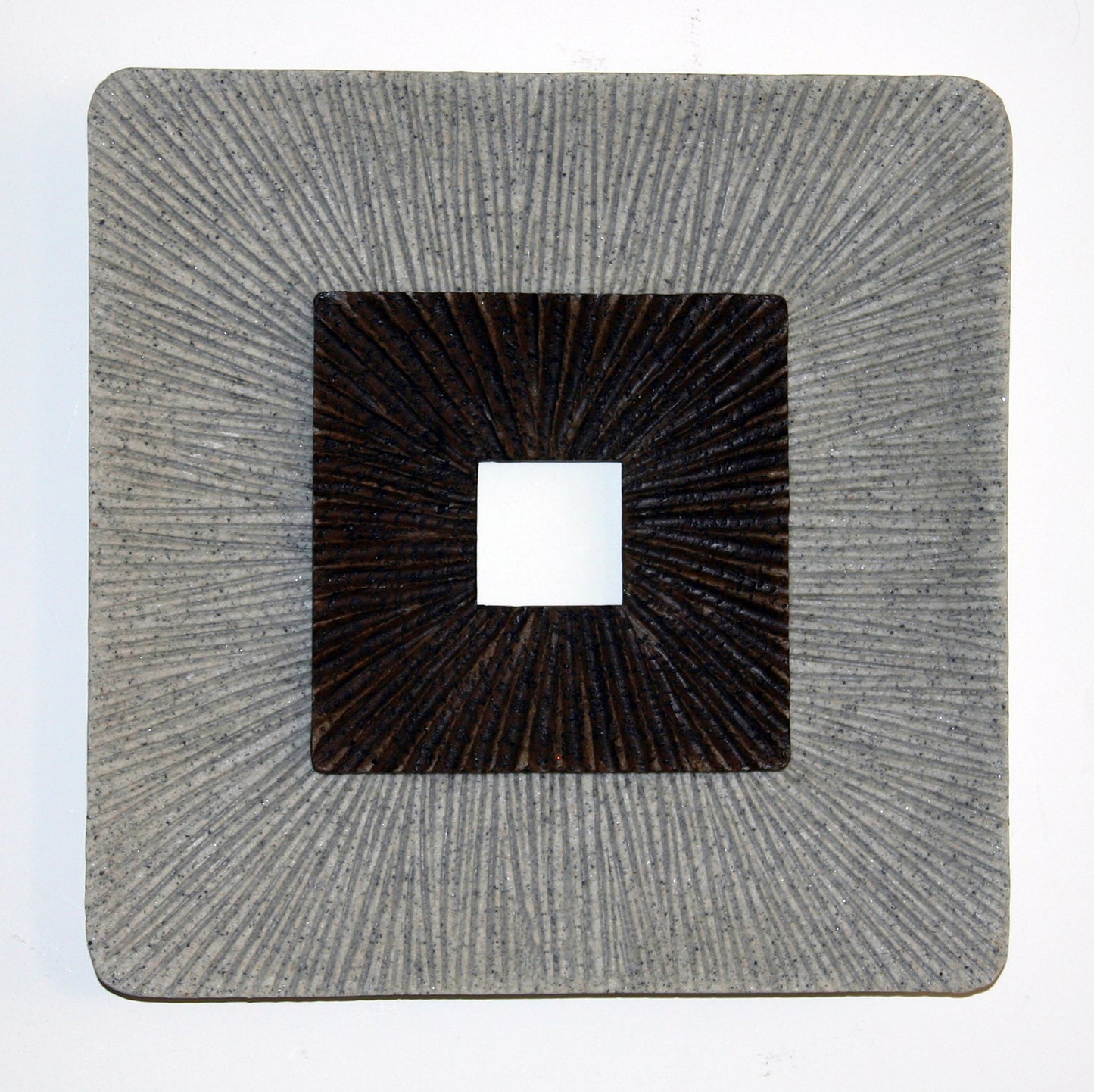 Square Shaped Wall Decor with Ribbed Details, Set of 2, Medium, Brown and Gray — Chic Home-Decor
