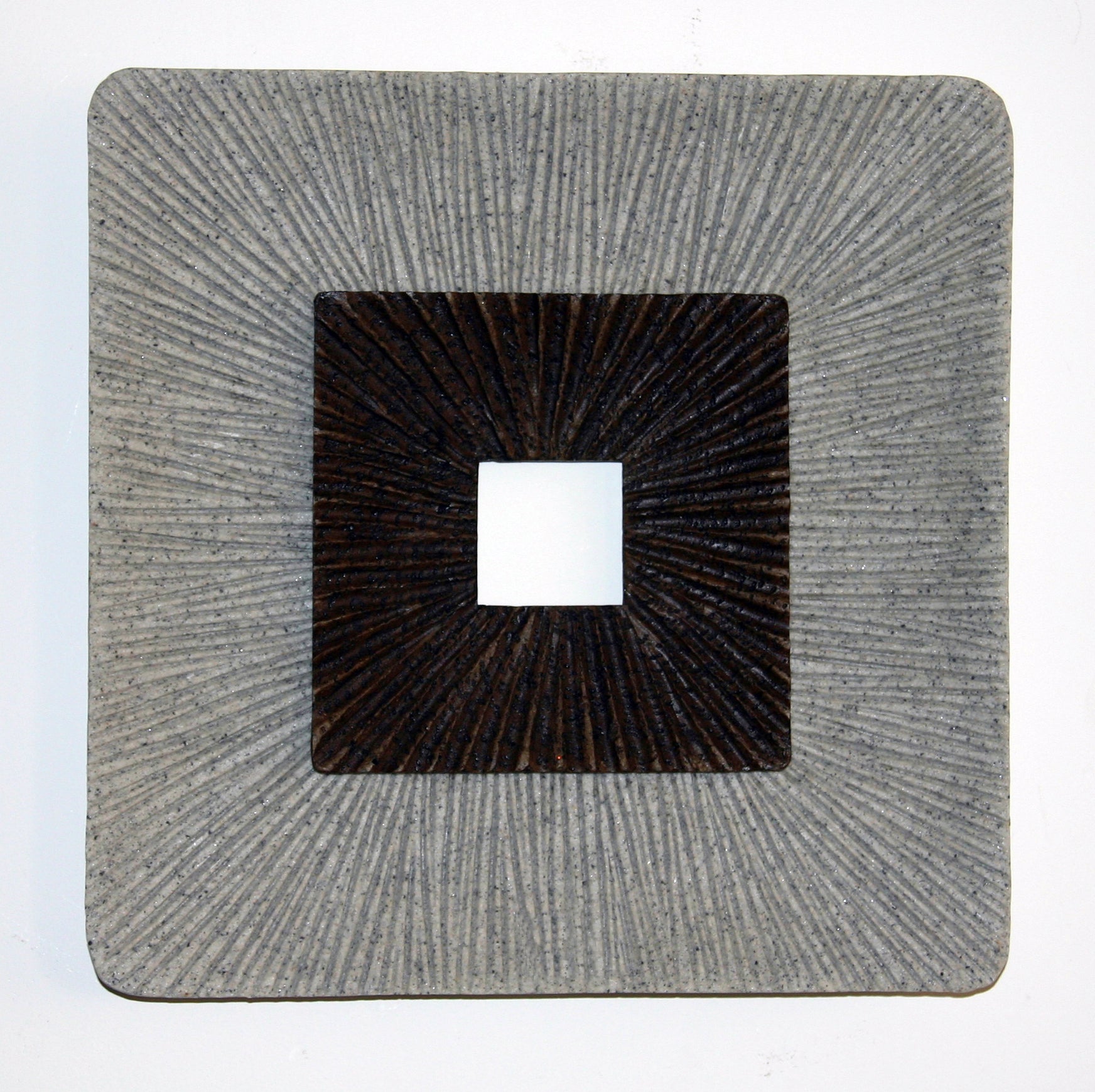 Square Shaped Wall Decor with Ribbed Details, Set of 2, Medium, Brown and Gray — Chic Home-Decor