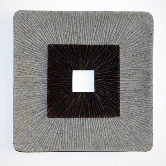 Square Shaped Wall Decor with Ribbed Details, Set of 2, Medium, Brown and Gray — Chic Home-Decor