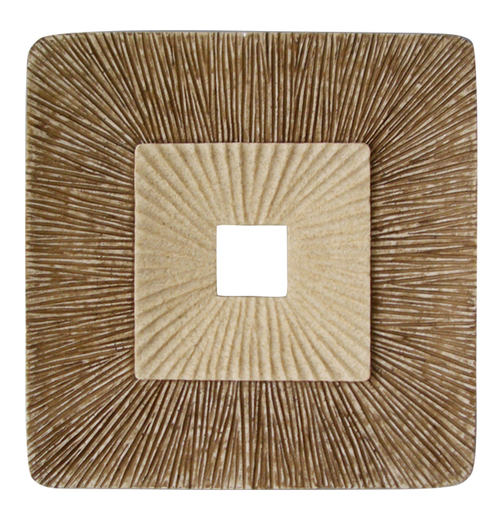 Square Sandstone Wall Decor with Ribbed Details, Set of 2, Medium, Brown and Beige — Chic Home-Decor