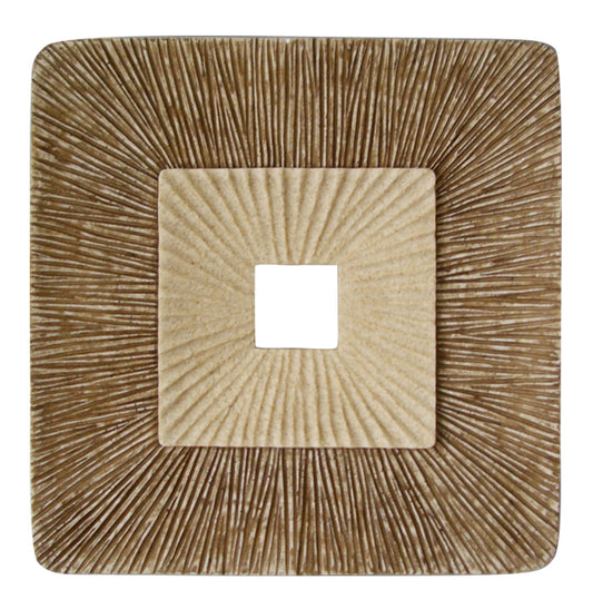 Square Sandstone Wall Decor with Ribbed Details, Set of 2, Large, Brown and Beige — Chic Home-Decor