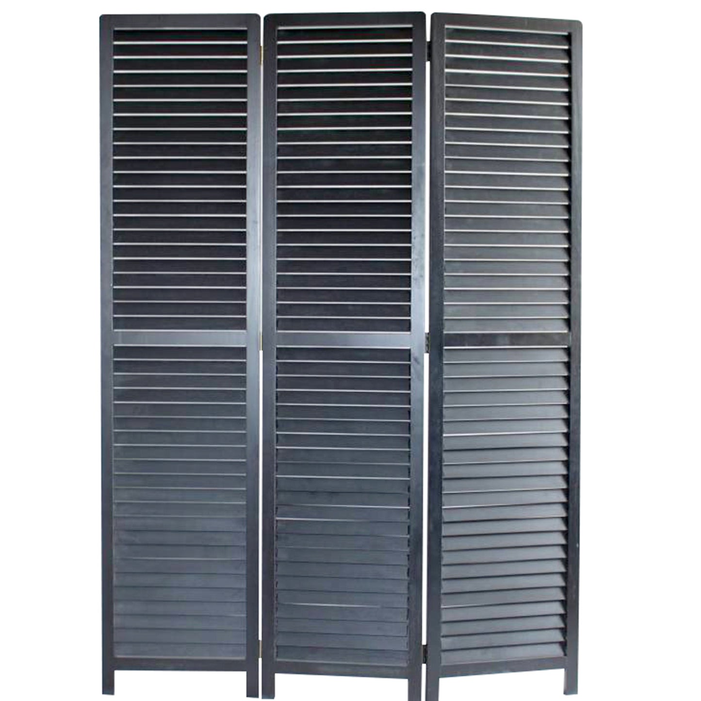 Transitional Wooden Screen with 3 Panels and Shutter Design, Black — Chic Home-Decor