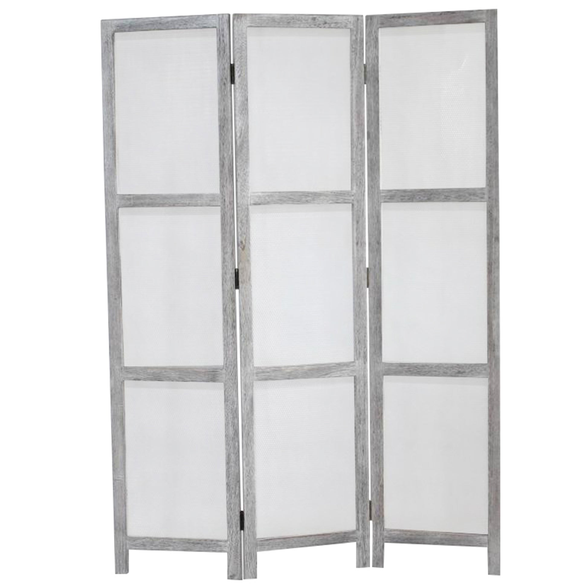 Transitional 3 Panel Screen with Wooden Frame & Fabric Panels, Gray — Chic Home-Decor