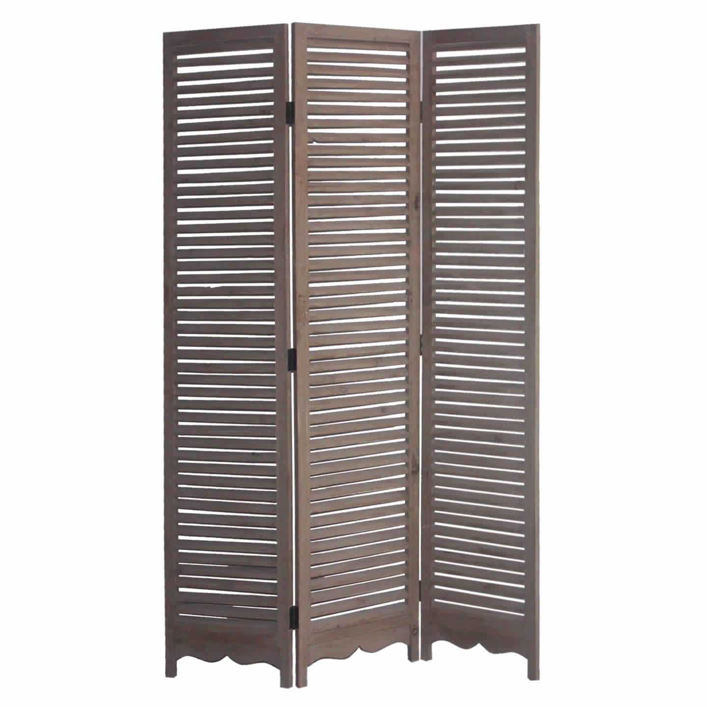 Minimal Wooden Screen with 3 Panels and Shutter Design, Brown — Chic Home-Decor