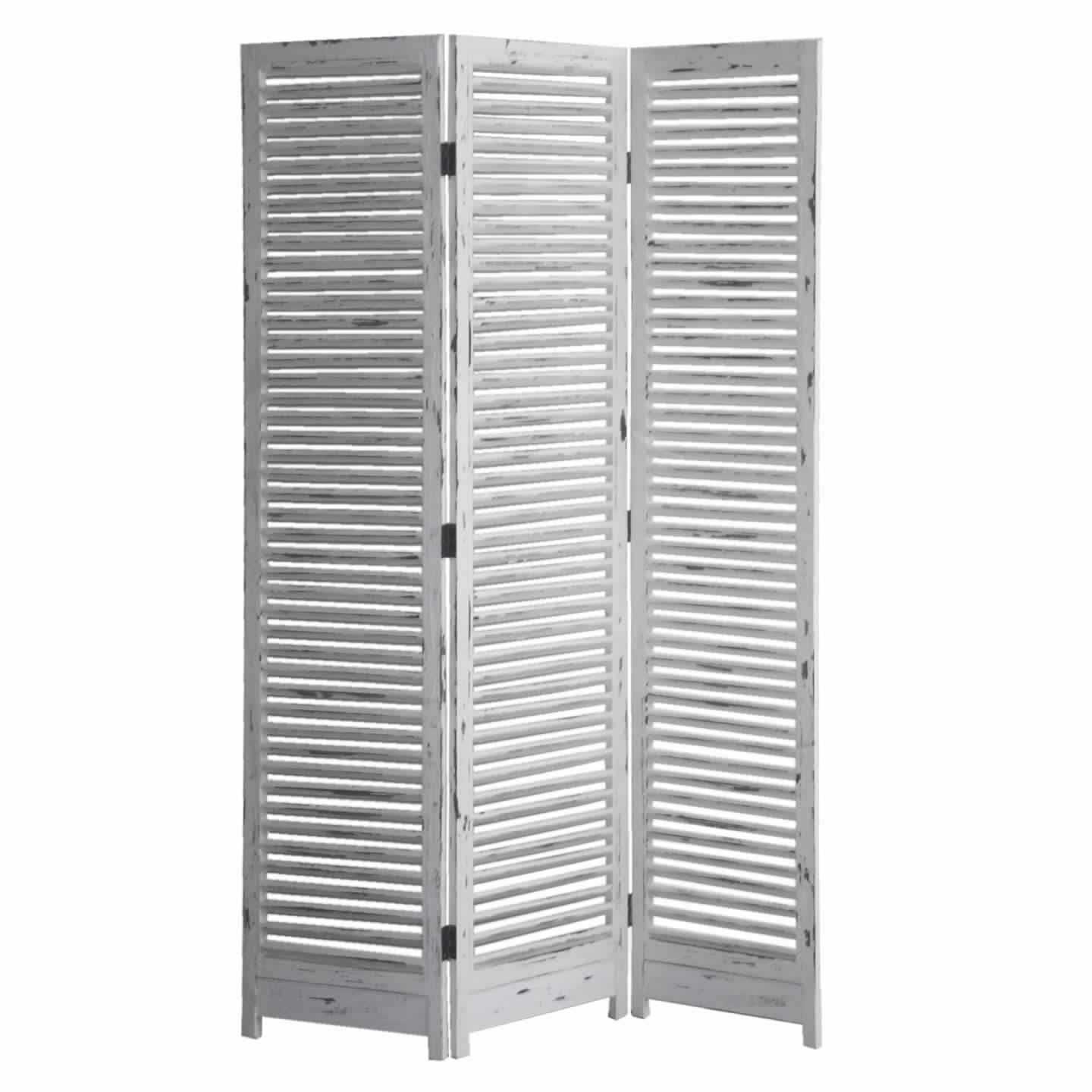 Minimal Wooden Screen with 3 Panels and Shutter Design, White — Chic Home-Decor