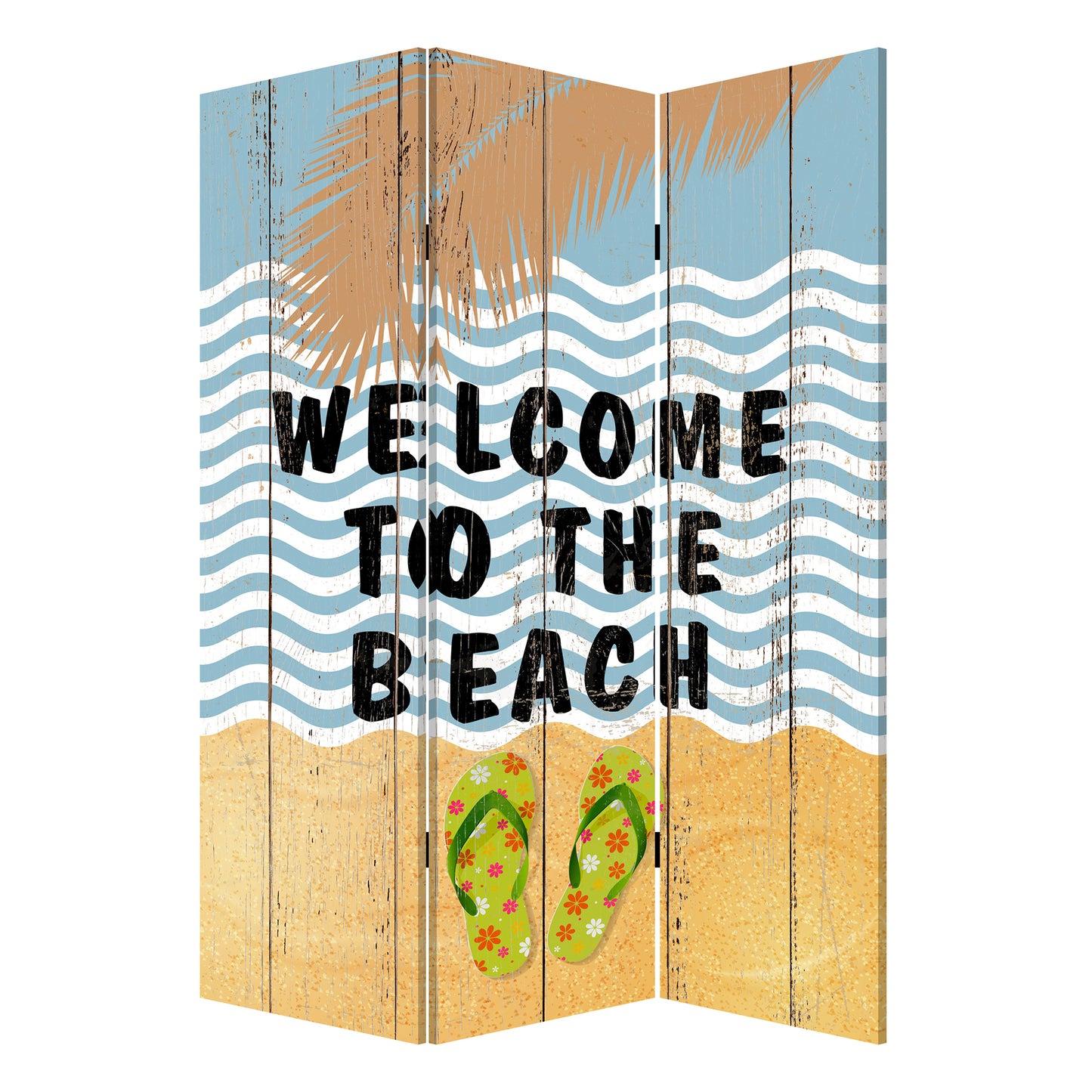 Foldable Canvas Screen with Beach Print and 3 Panels, Multicolor — Chic Home-Decor