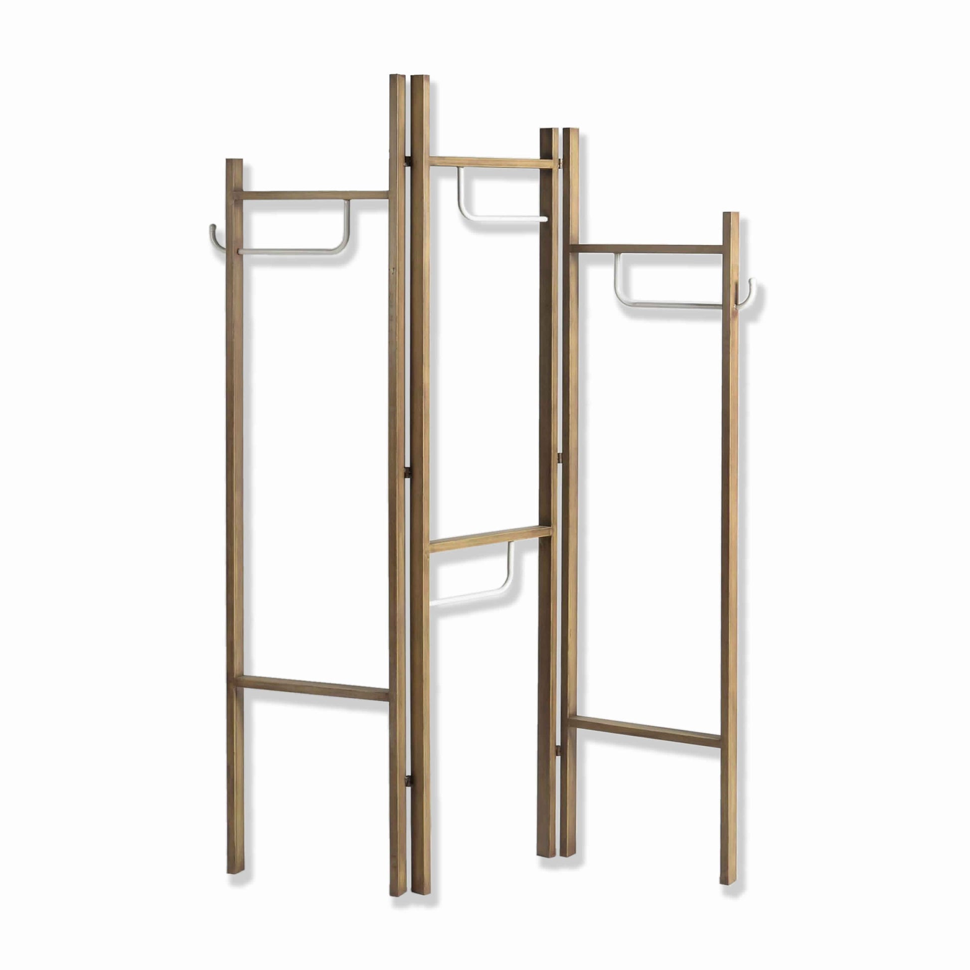 Modern Style 3 Panel Metal Screen with Hooks and Rod Hangings, Brown — Chic Home-Decor