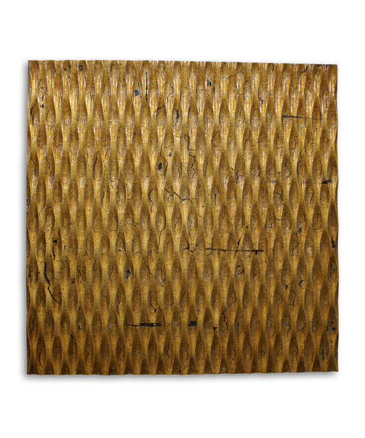 Modern Style Wooden Wall Decor with Patterned Carving, Small, Gold — Chic Home-Decor