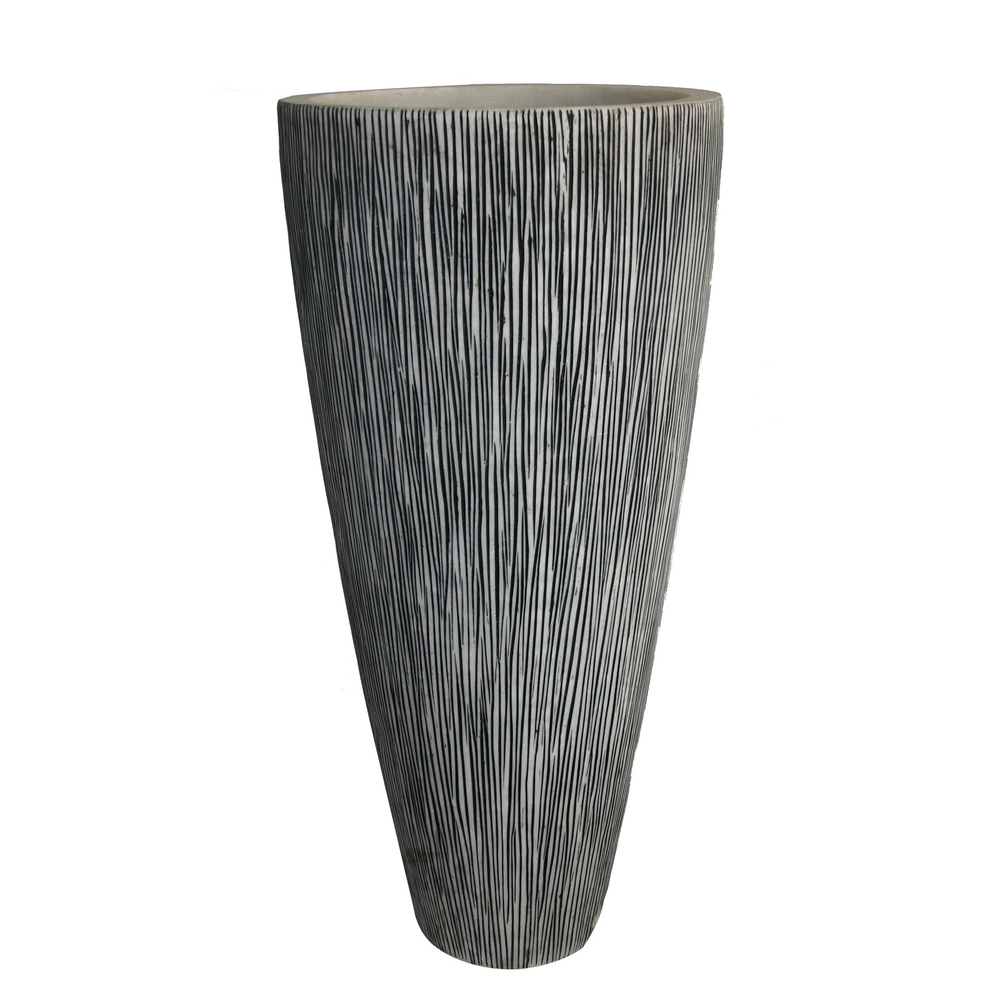Hand Made Conical Ribbed Flower Vase Sandstone Planter, White — Chic Home-Decor