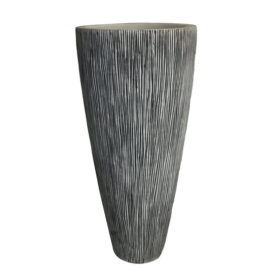 Hand Made Conical Ribbed Flower Vase Sandstone Planter, White — Chic Home-Decor