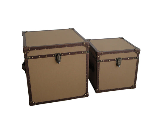 Fabric Upholstered Square Trunk with Nailhead Details, Brown, Set of 2 — Chic Home-Decor