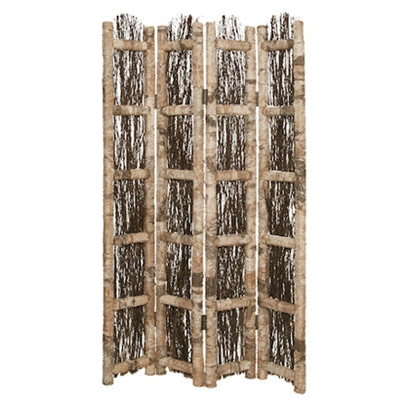 Wooden Foldable Screen with Twig Design 4 Ladder Style Panels, Brown — Chic Home-Decor