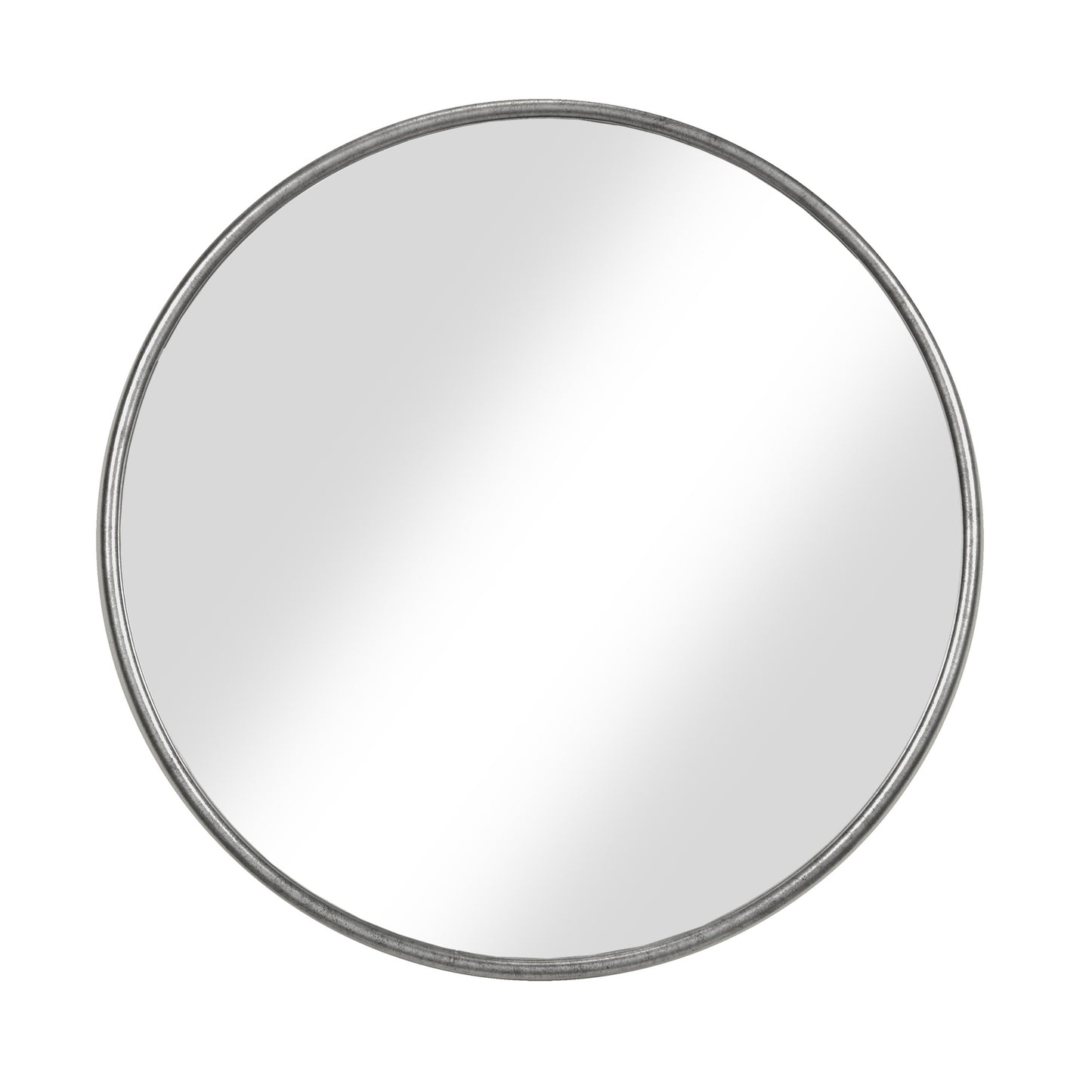 Contemporary round metal-framed wall mirror, small, antique silver finish
