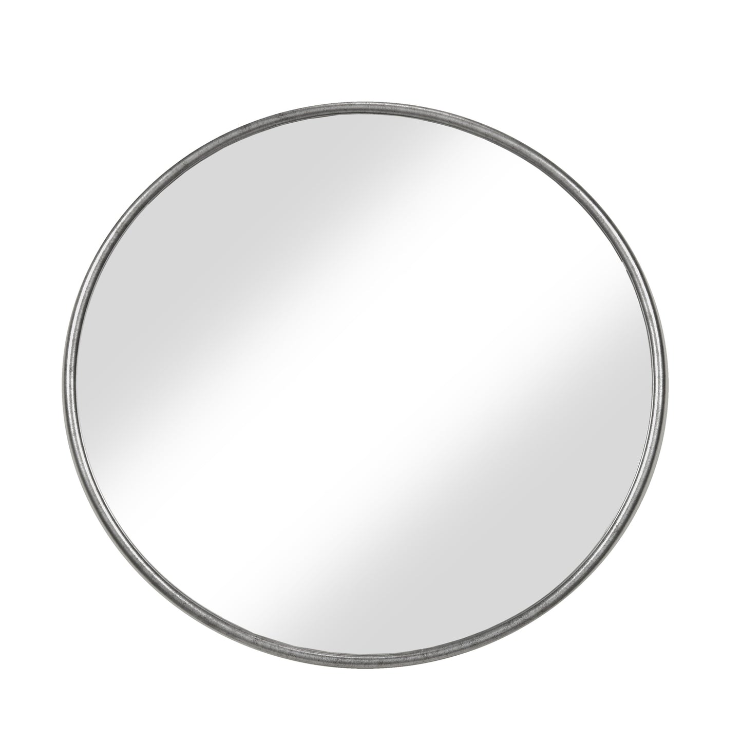 Round metal-framed wall mirror, large, antique silver finish with contemporary style