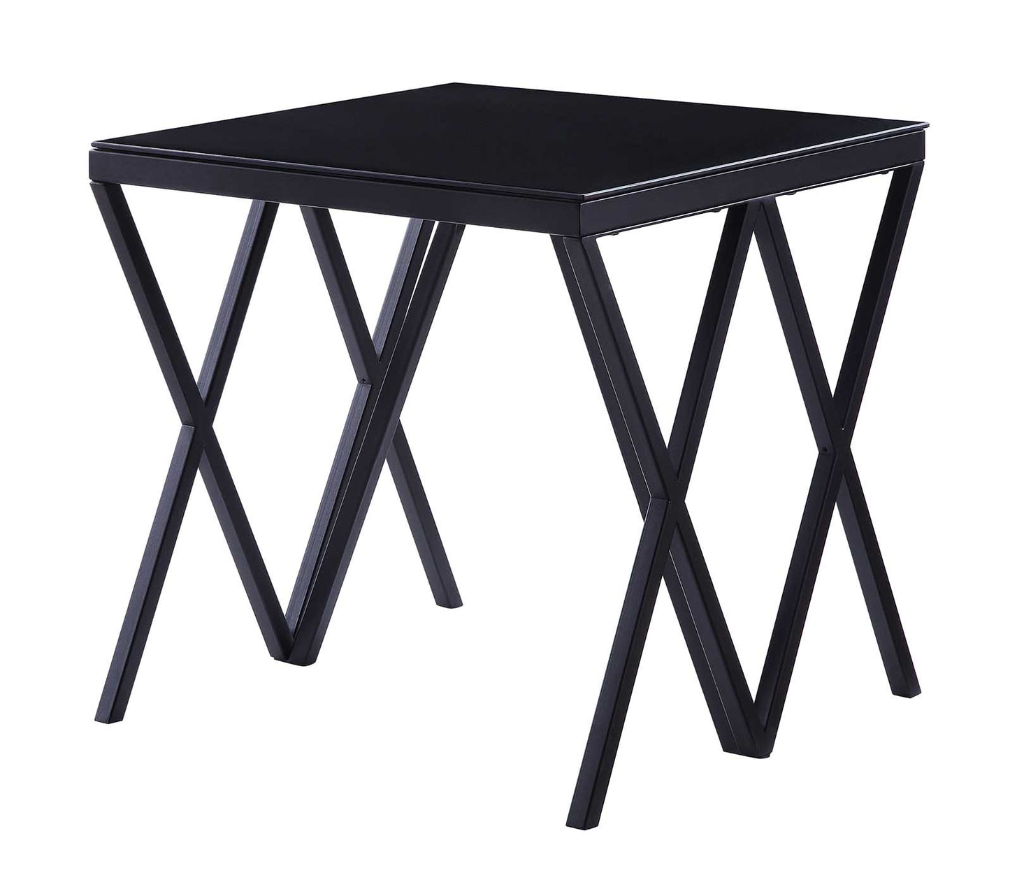 Contemporary Style Metal End Table with Geometric Base, Black — Chic Home-Decor