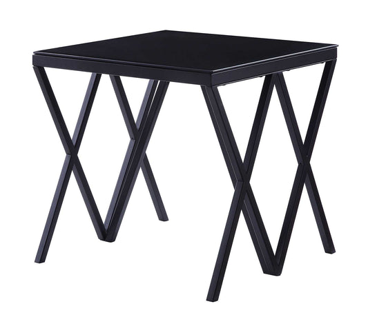 Contemporary Style Metal End Table with Geometric Base, Black — Chic Home-Decor