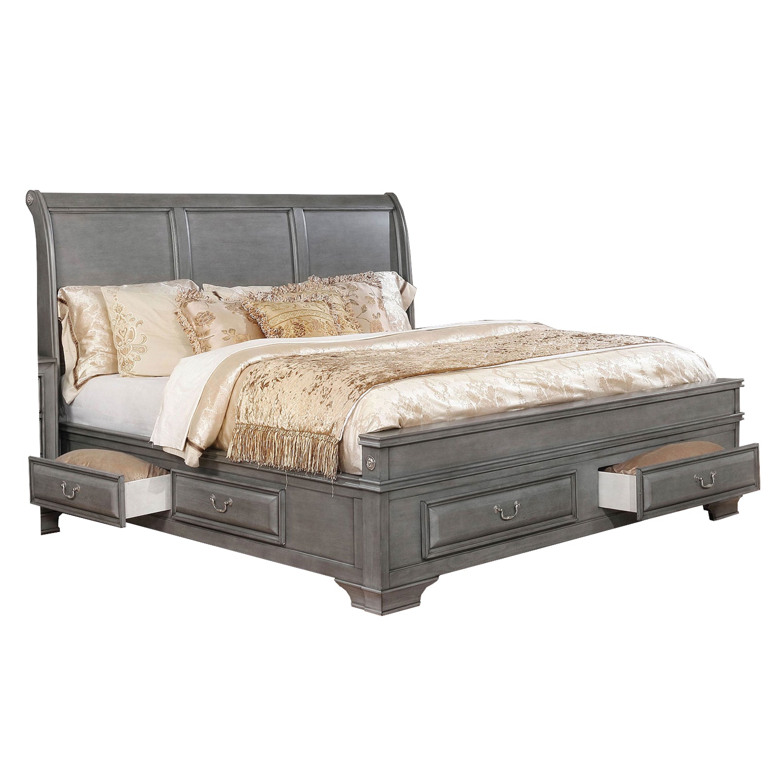 Wooden Queen Size Bed with Spacious Storage Drawers, Gray — Chic Home-Decor