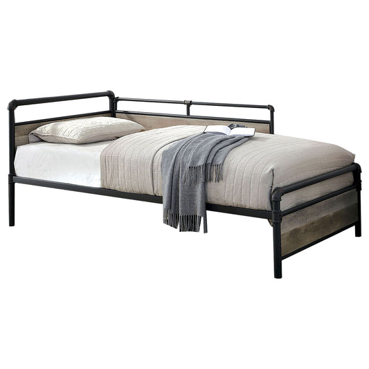 Industrial Pipe Design Metal Daybed with Wooden Panels, Black — Chic Home-Decor