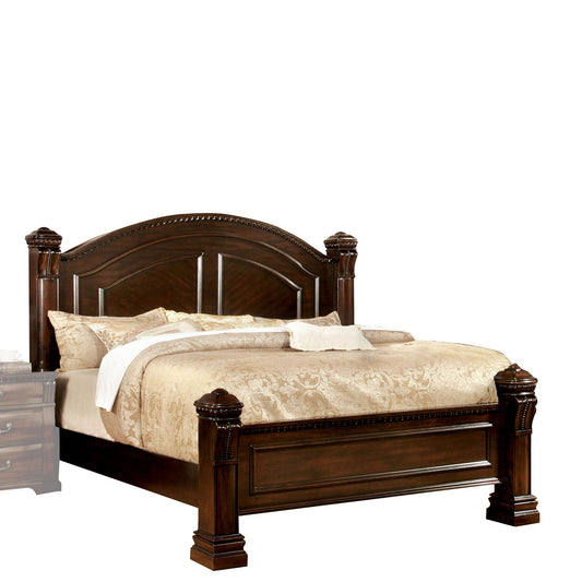 Wooden Queen Size Bed with Intricate Trimmed Headboard, Brown — Chic Home-Decor