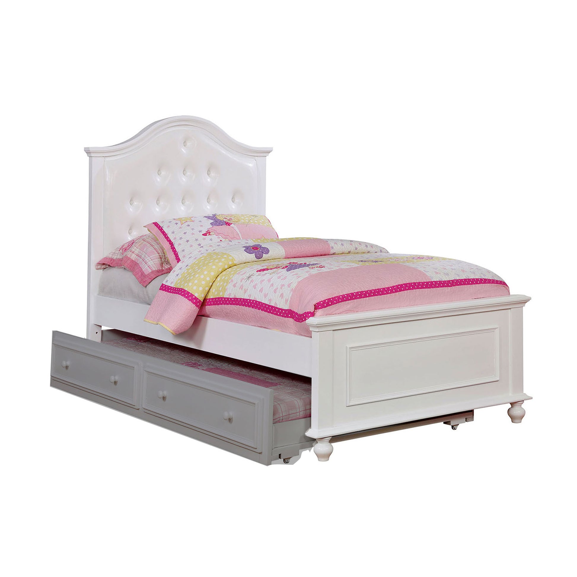 Wooden Twin Size Bed with Camelback Design Headboard and Turned Legs, White — Chic Home-Decor