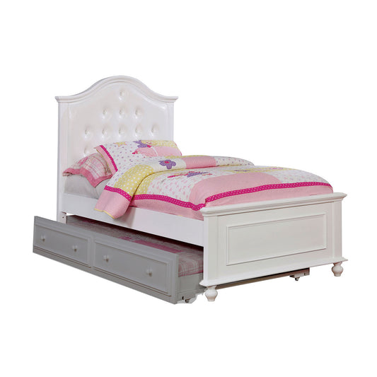 Wooden Twin Size Bed with Camelback Design Headboard and Turned Legs, White — Chic Home-Decor