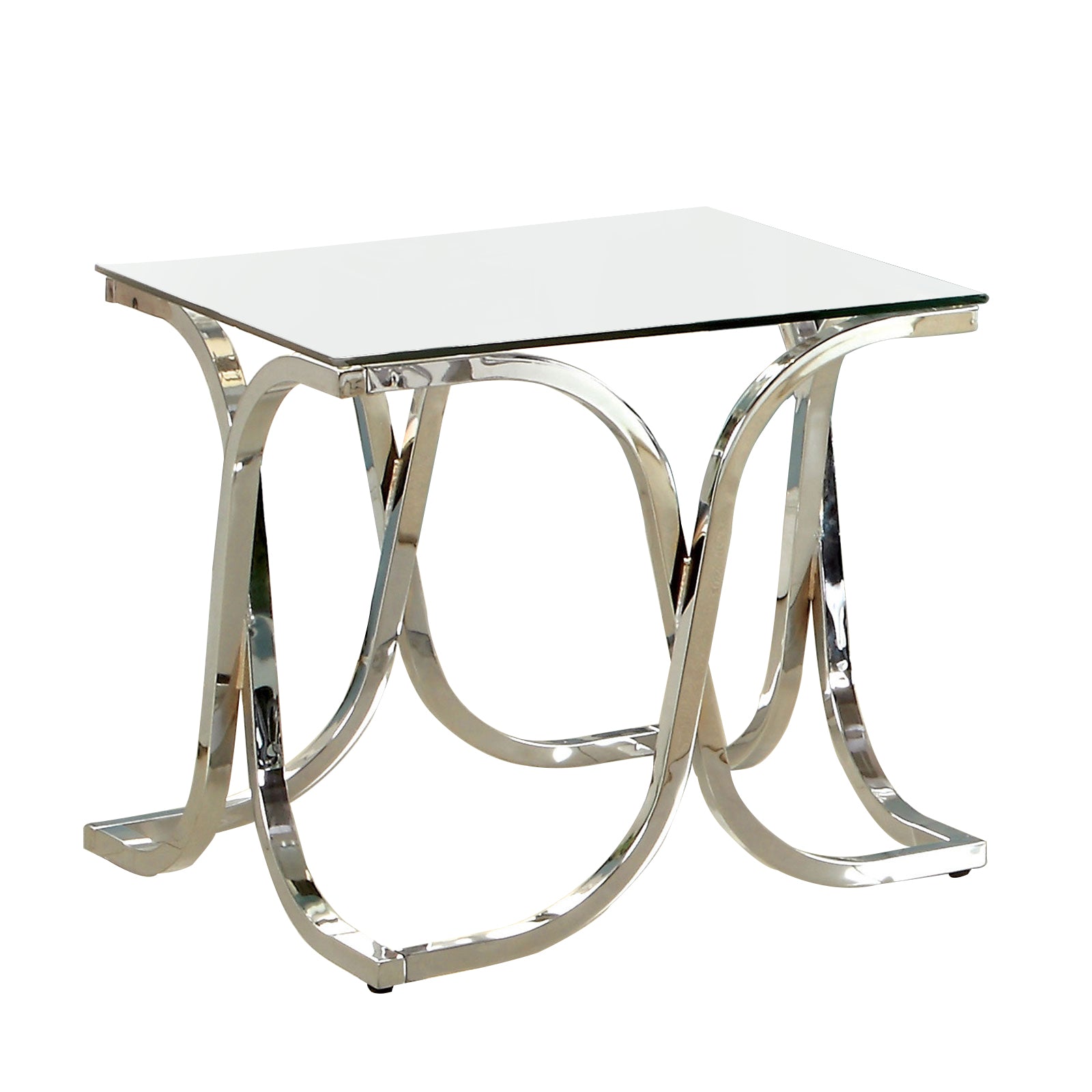 Modern End Table with Glass Top and Curved Chrome Legs, Silver and Clear — Chic Home-Decor