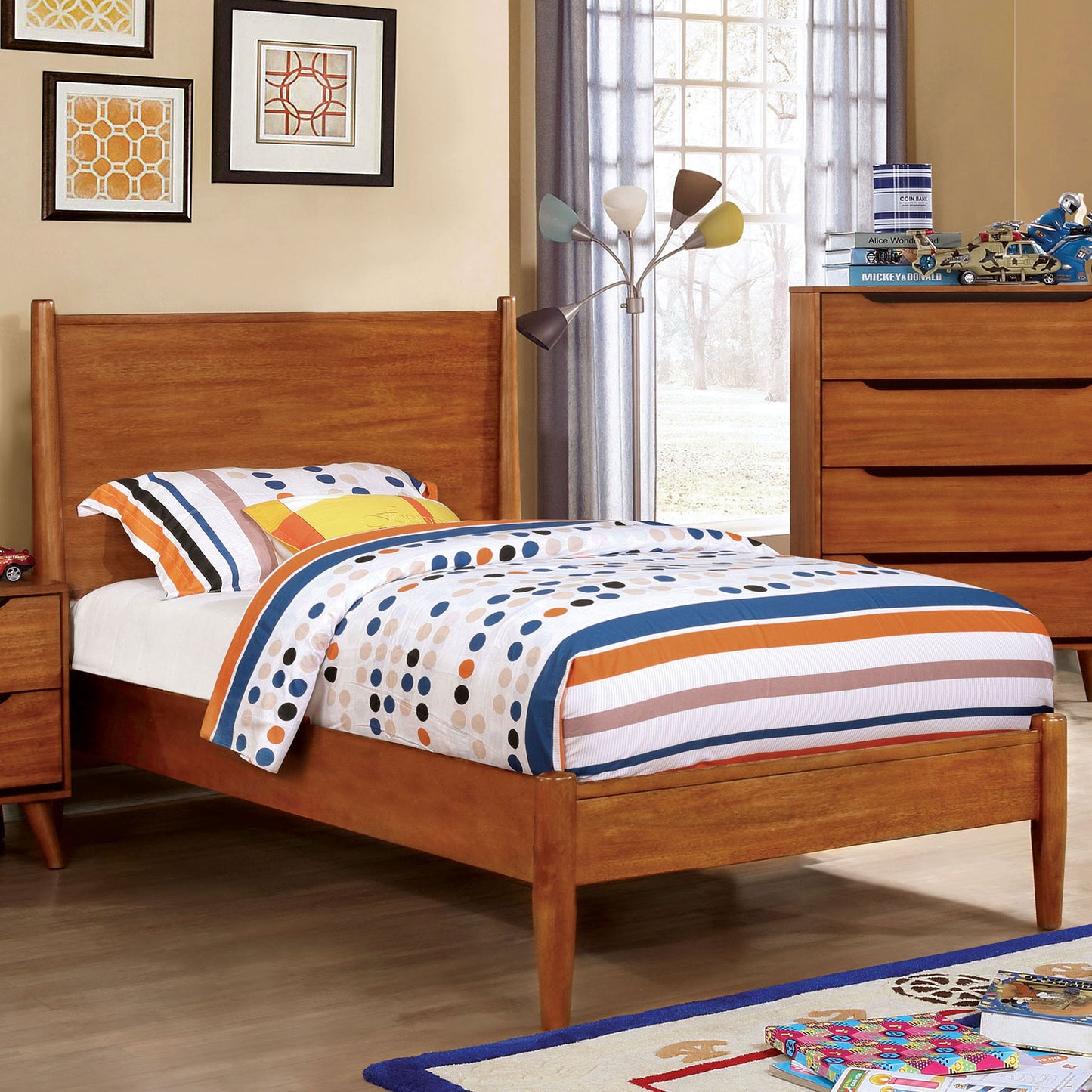Wooden Transitional Twin Bed With Round Tapered Legs, Oak Brown — Chic Home-Decor