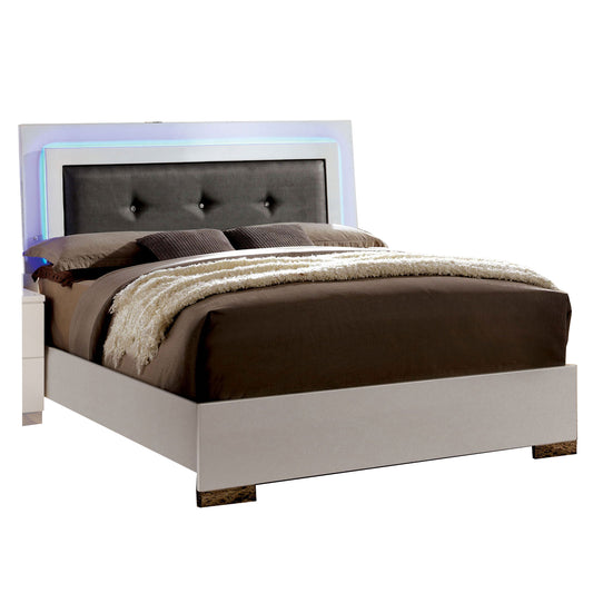 Contemporary Full Bed with LED Trim and Lacquer Coating, White and Gray — Chic Home-Decor