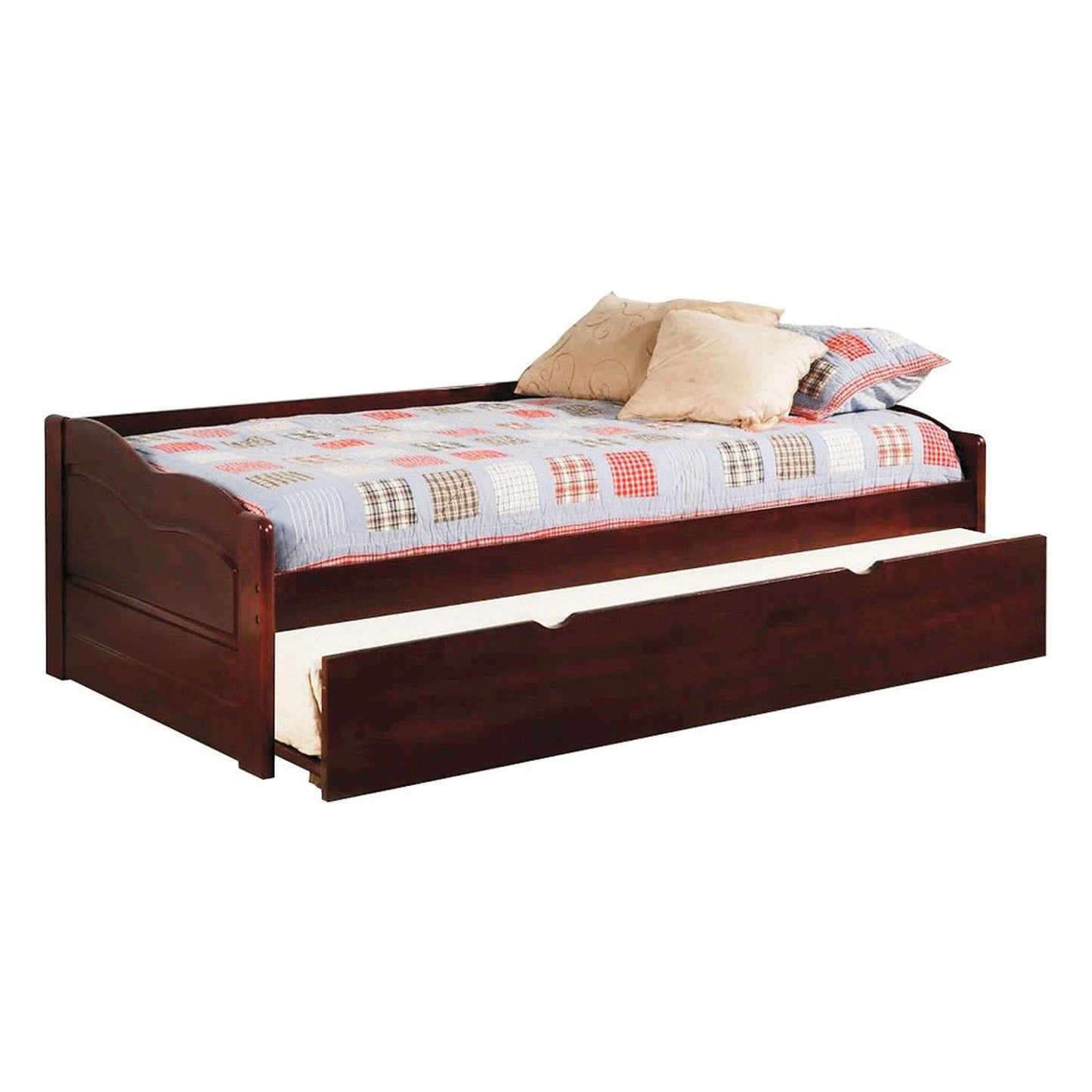 Transitional Wooden Trundle Bed with Bottom Pull Out Bedding, Brown — Chic Home-Decor