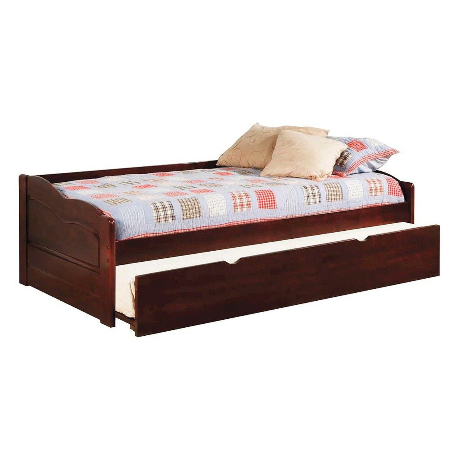 Transitional Wooden Trundle Bed with Bottom Pull Out Bedding, Brown — Chic Home-Decor