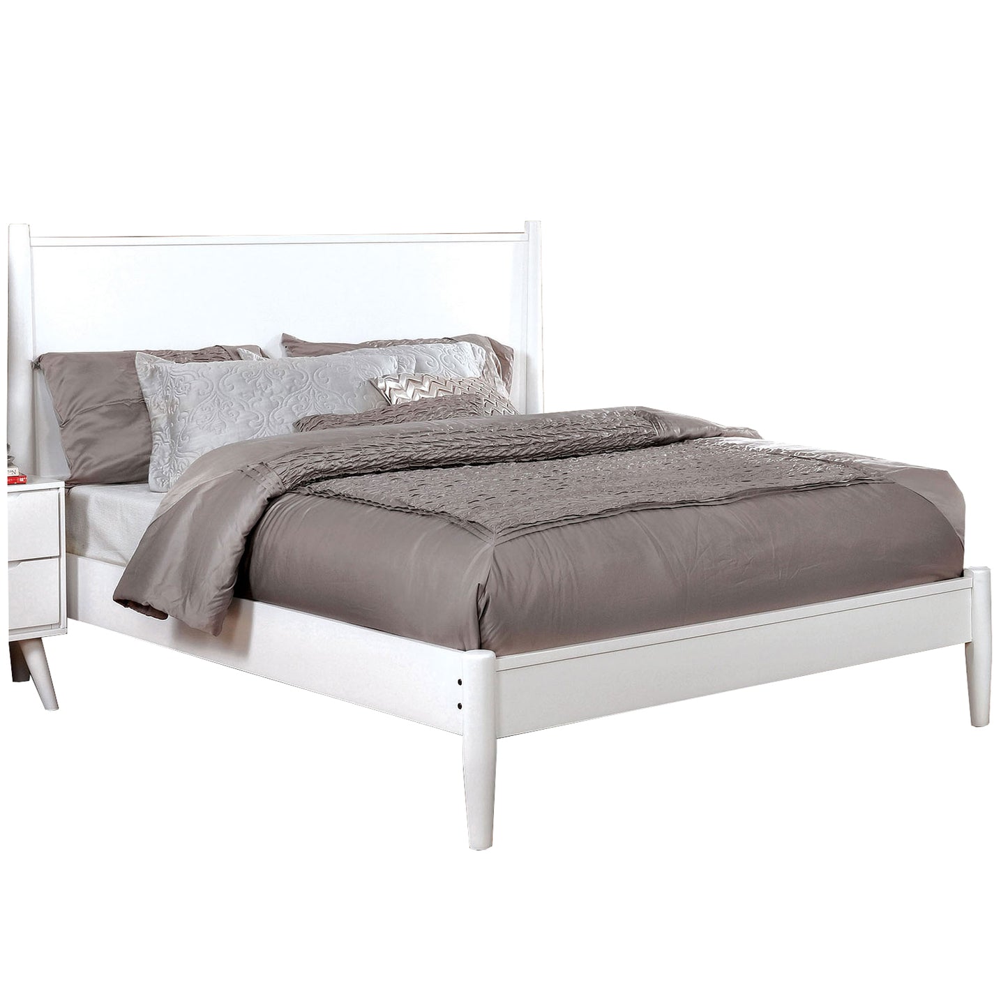Transitional Wooden Full Bed with Round Tapered Legs and Headboard, White — Chic Home-Decor