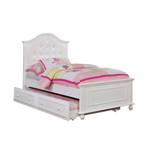Traditional Style Full Bed with Button Tufted Camelback Headboard, White — Chic Home-Decor