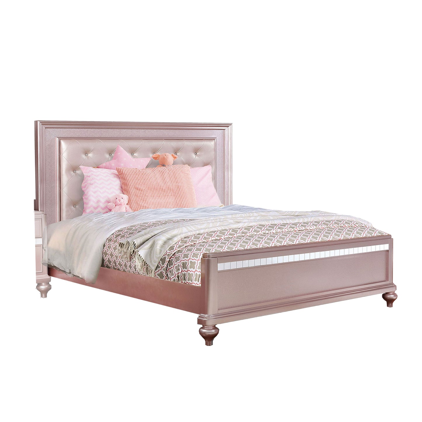 Contemporary Styled Twin Bed with Padded Button Tufted Headboard, Pink — Chic Home-Decor