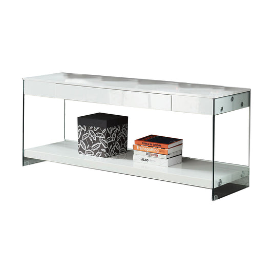 Wood and Glass TV Stand with Two Drawers, White — Chic Home-Decor