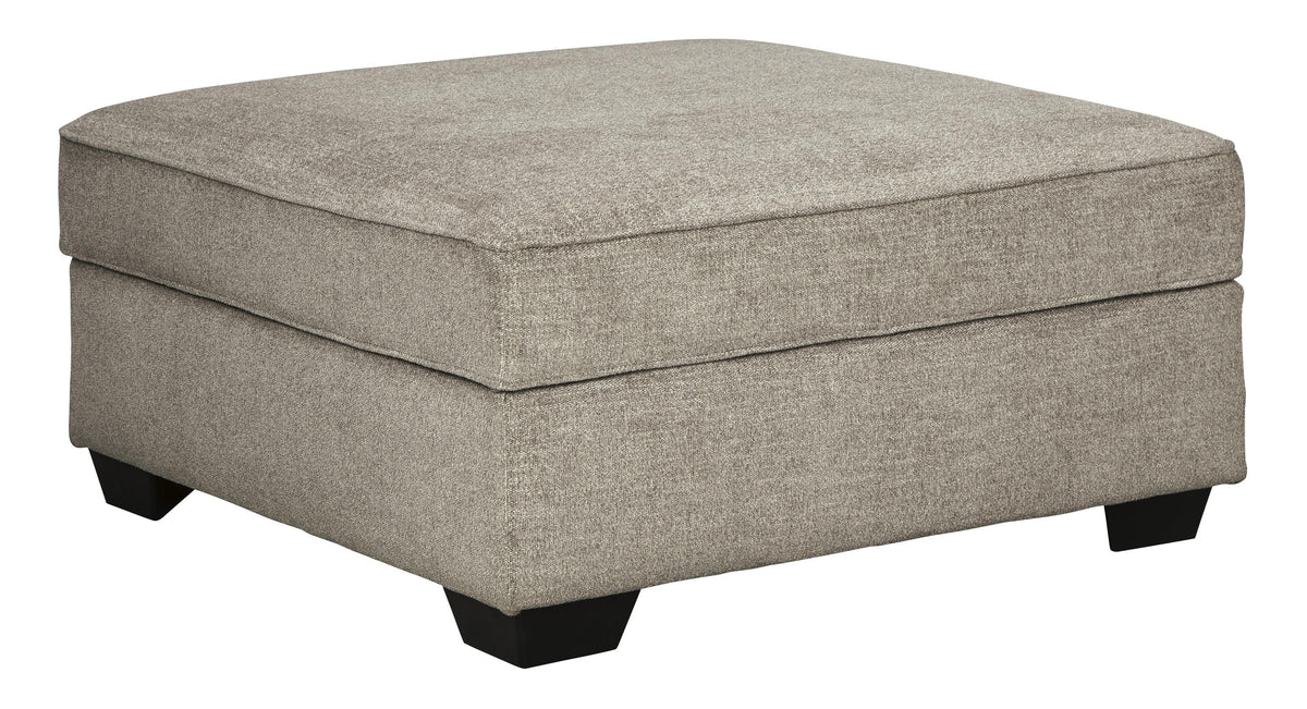 Benzara wooden ottoman with hidden storage, gray fabric, tapered block legs
