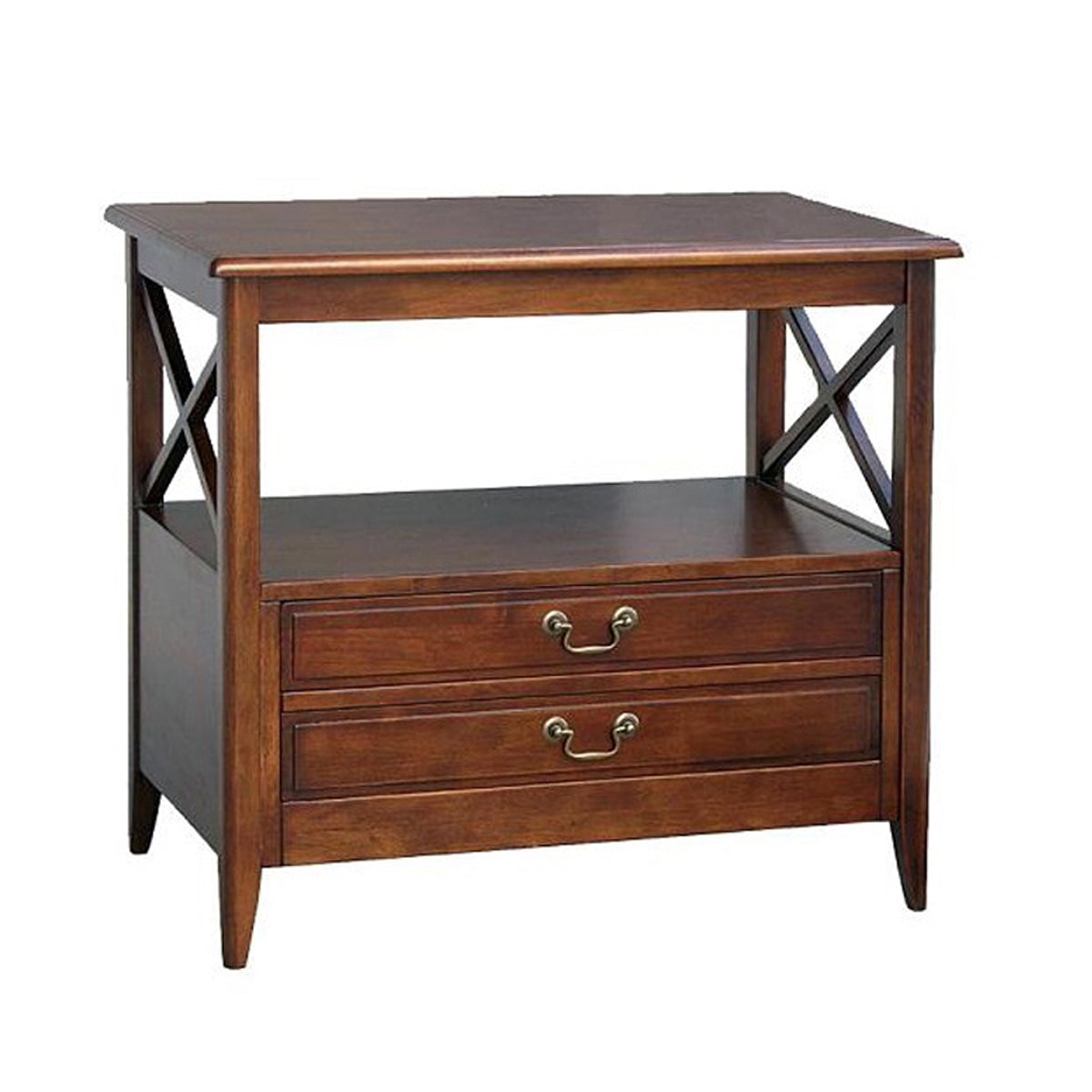 Wooden TV stand with 2 drawers and open shelf in dark brown finish, Benzara