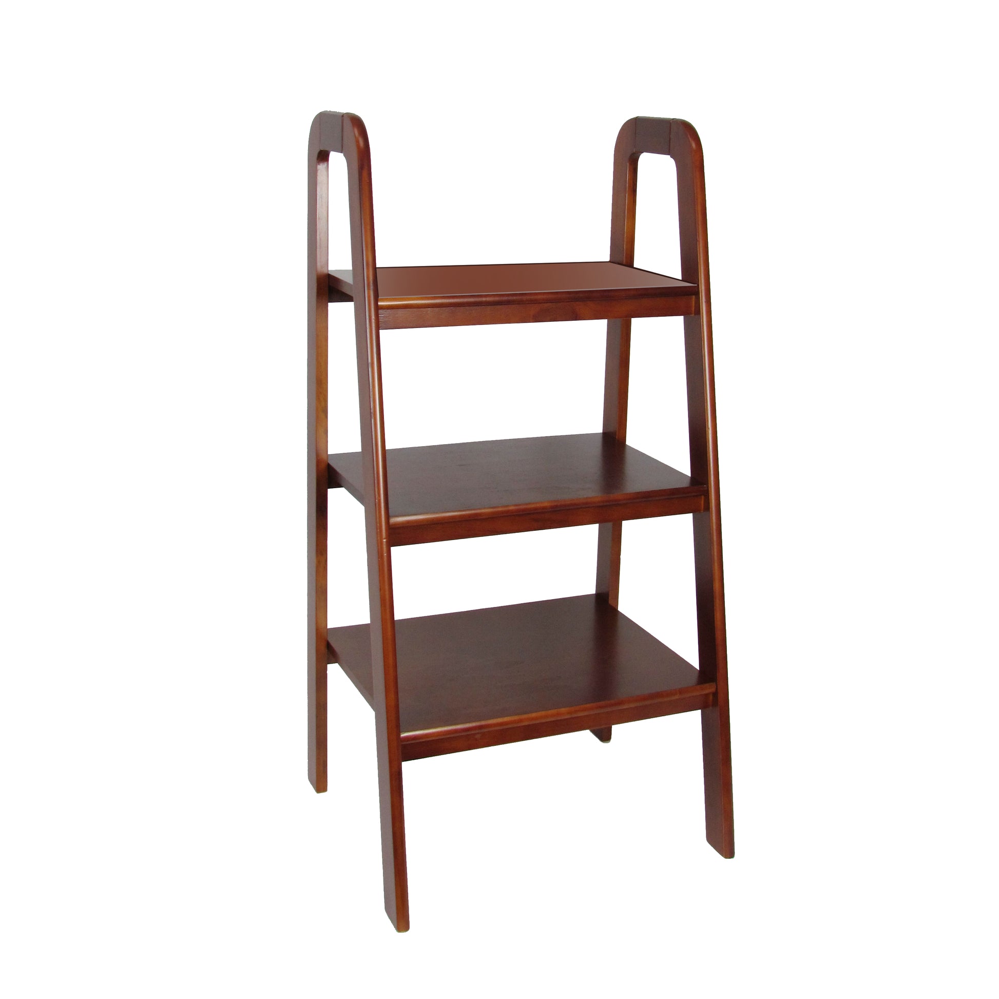 3-tier wooden storage ladder stand in brown with open back and sides by Benzara