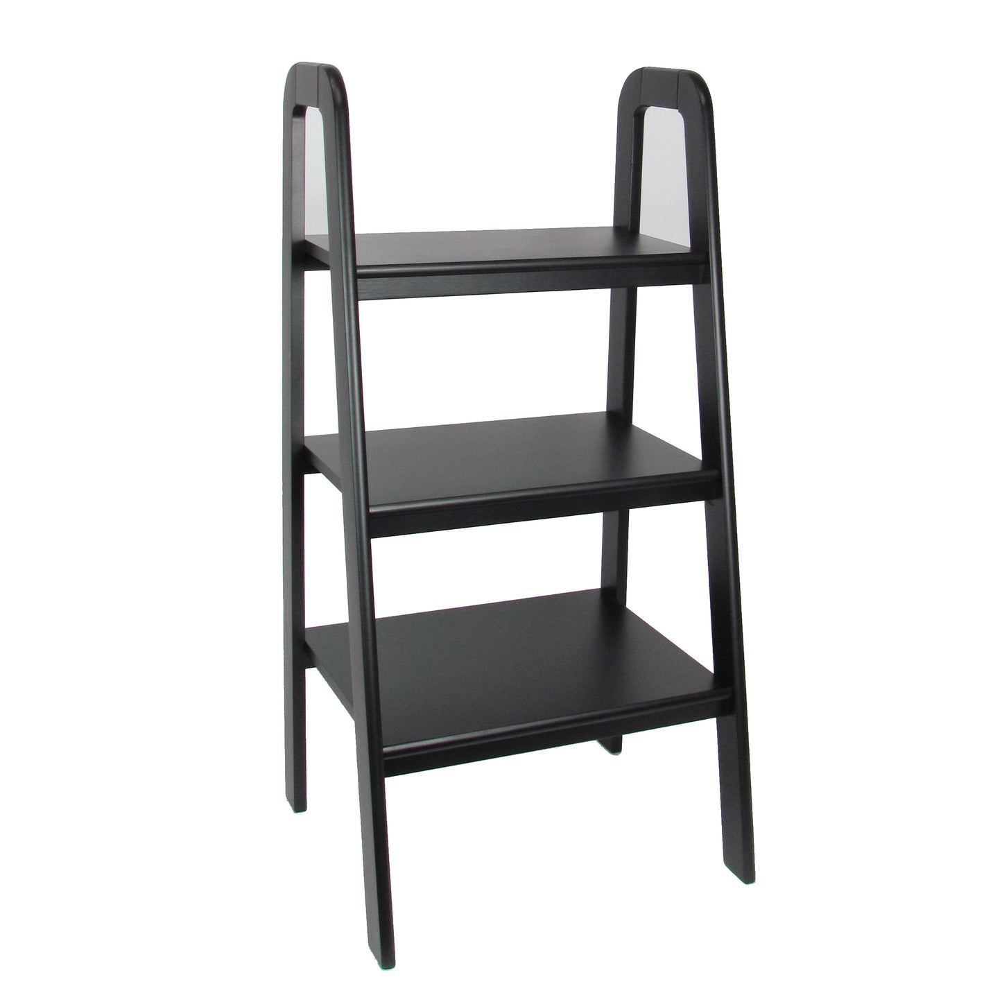 3 Tier wooden ladder storage stand in black with open back and sides by Benzara