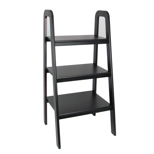3 Tier wooden ladder storage stand in black with open back and sides by Benzara