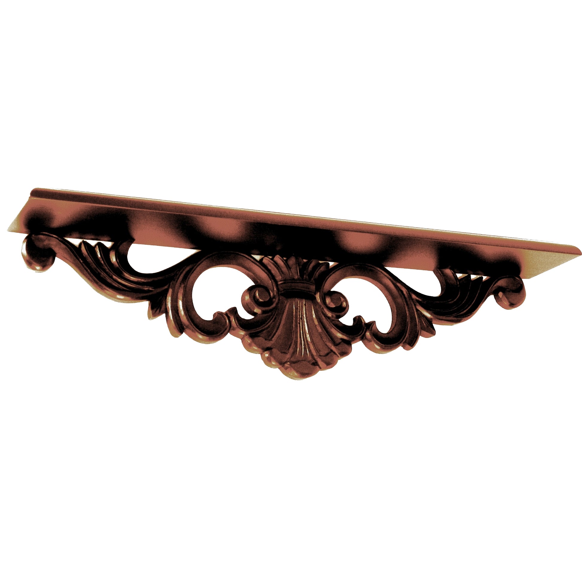 Hand-carved wooden wall shelf with floral design in brown, Benzara.