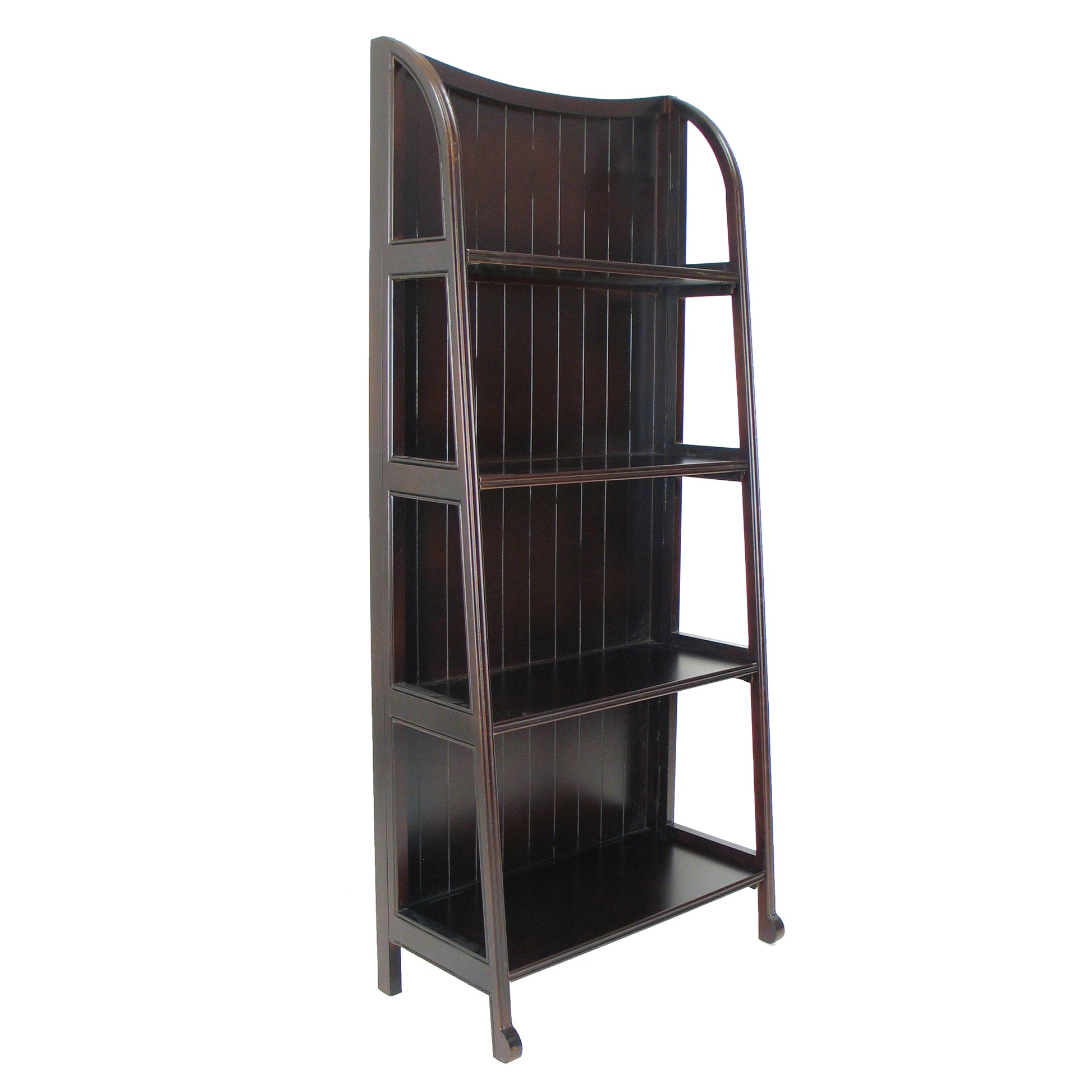 4-Tier Foldable Wooden Shelf Display Stand with Plank-Style Back, Brown by Benzara