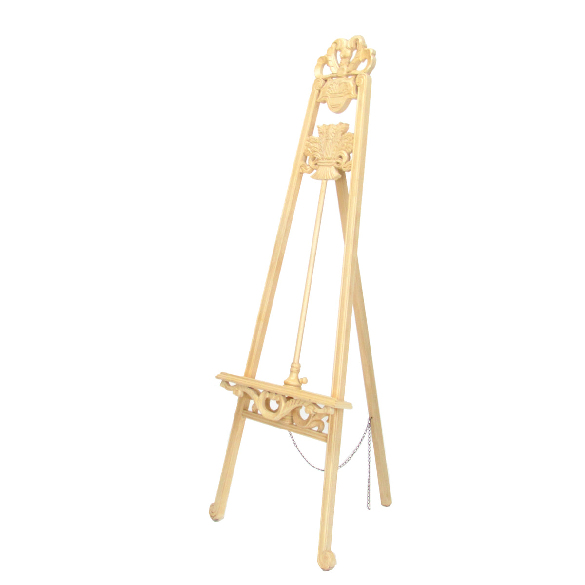 Traditional style wooden easel with scrollwork in antique white by Benzara