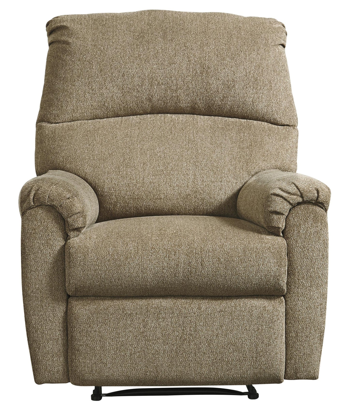 Fabric Upholstered zero-wall recliner beige with pillow-top armrests, Benzara