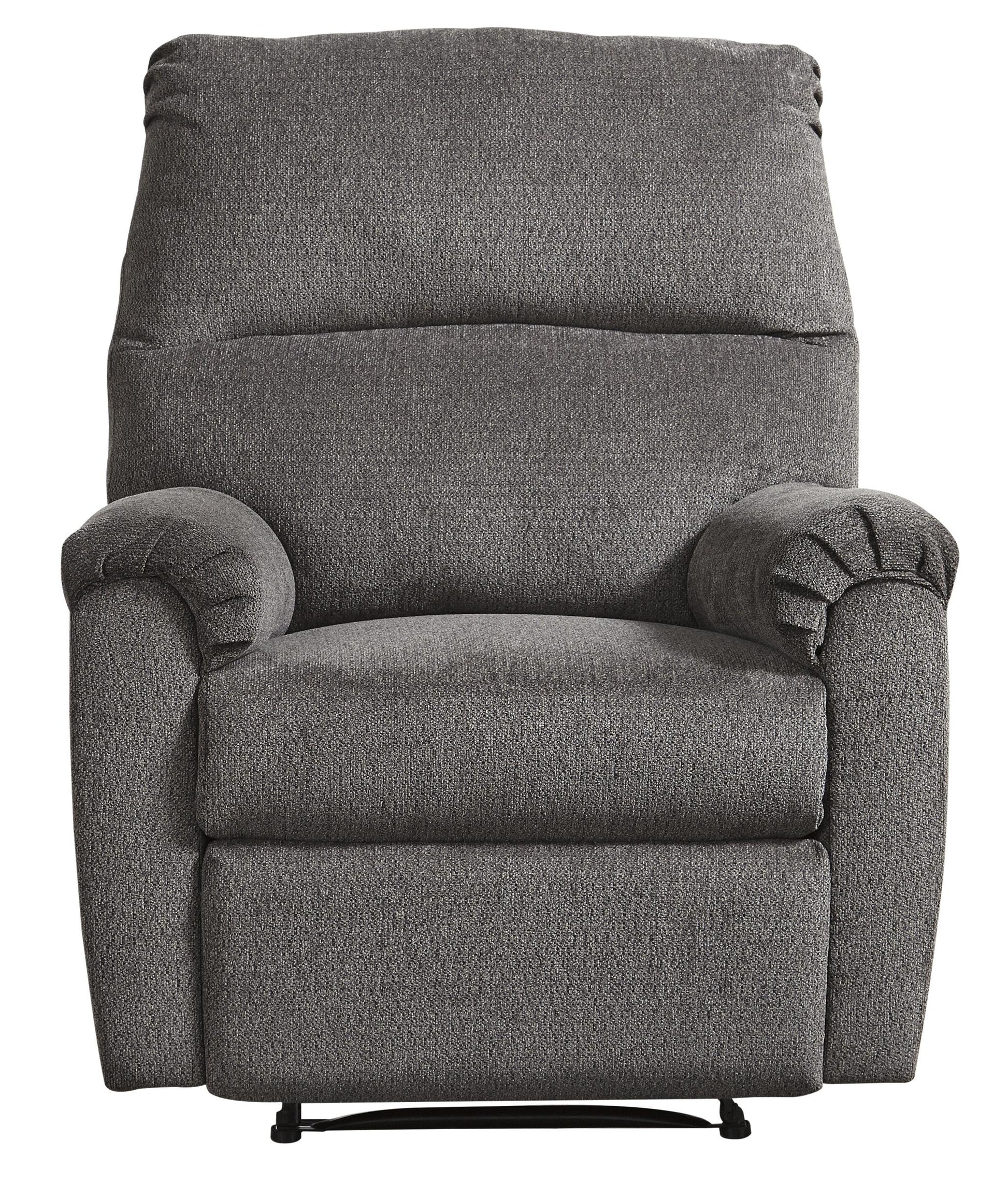 Fabric upholstered zero-wall recliner with pillow-top arms, gray, Benzara